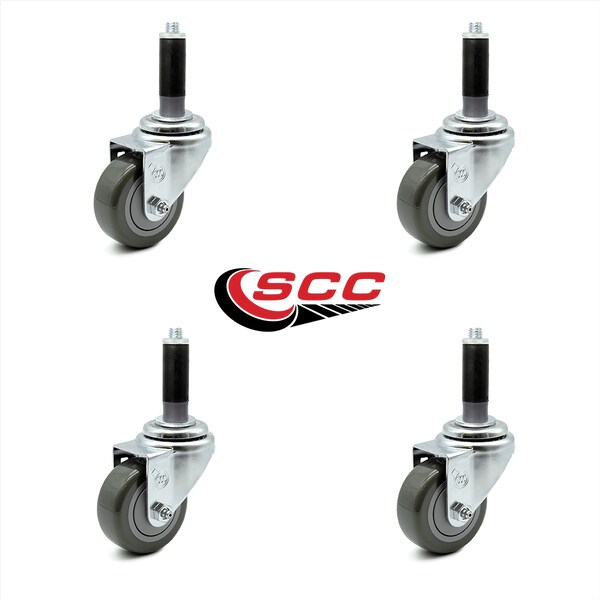 3.5 Inch Gray Polyurethane Wheel Swivel 1 Inch Expanding Stem Caster Set SCC